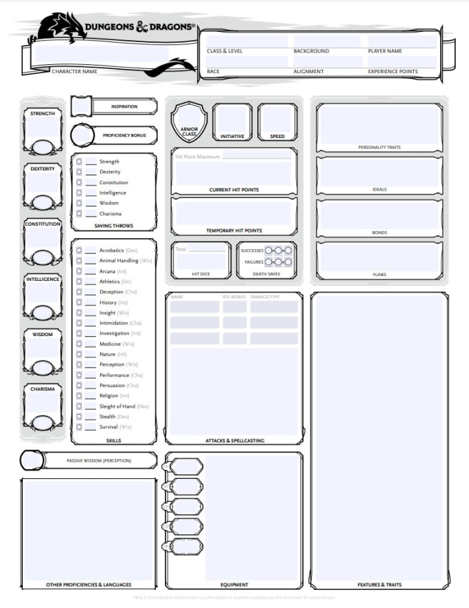 Create a dnd 5e character sheet by Gingerninja019 | Fiverr