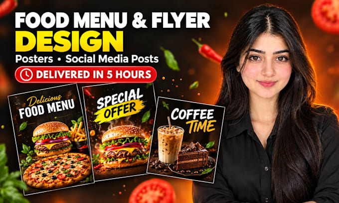 design food menu, flyer, poster and postcard within 5 hours
