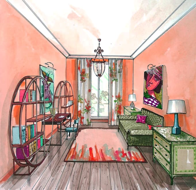 Draw an interior design sketch by Flamimup Fiverr