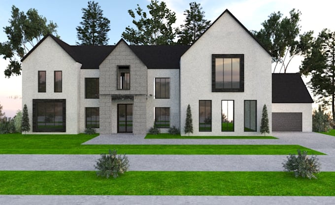 create 3d exterior home elevation rendering by 3d max