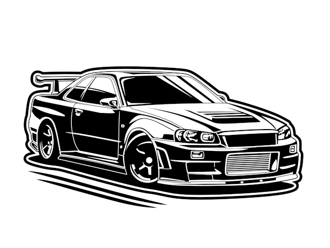 draw your car into black and white vector art