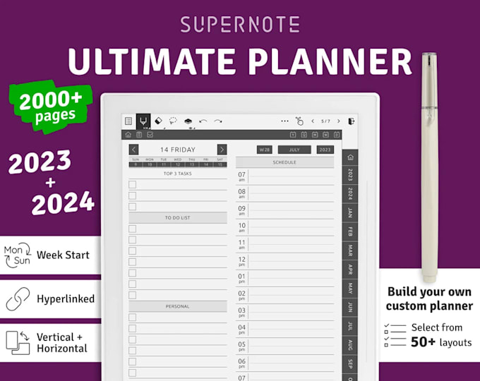 Create supernote ultimate planner 2023 2024 digital hyperlinked pdf