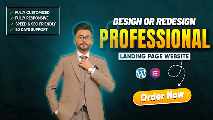 create an elementor landing page design or wordpress website