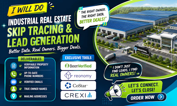 do industrial real estate skip tracing and lead generation