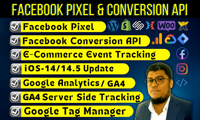 setup facebook pixel, conversion API,ga4, ecommerce tracking