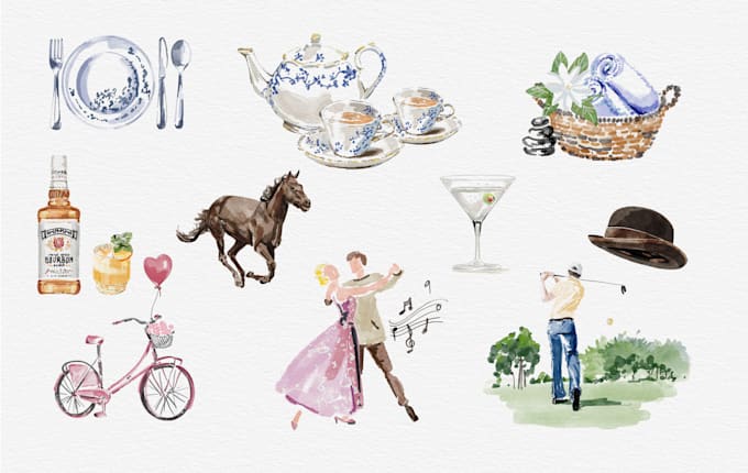 create illustrated watercolor icons