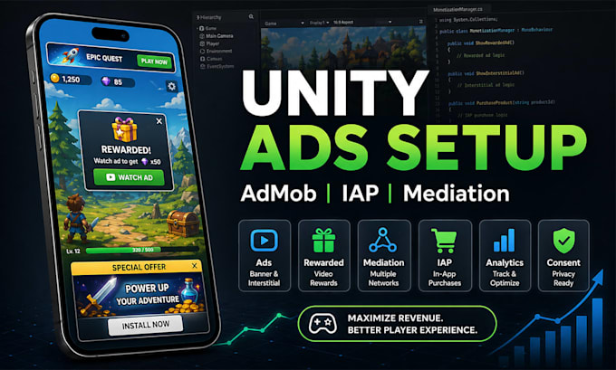 integrate admob, applovin max, and unity ads in your unity game