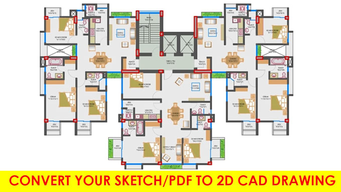 Convert pdf, image, sketch to autocad floor plan drawing by Sahapiyal ...