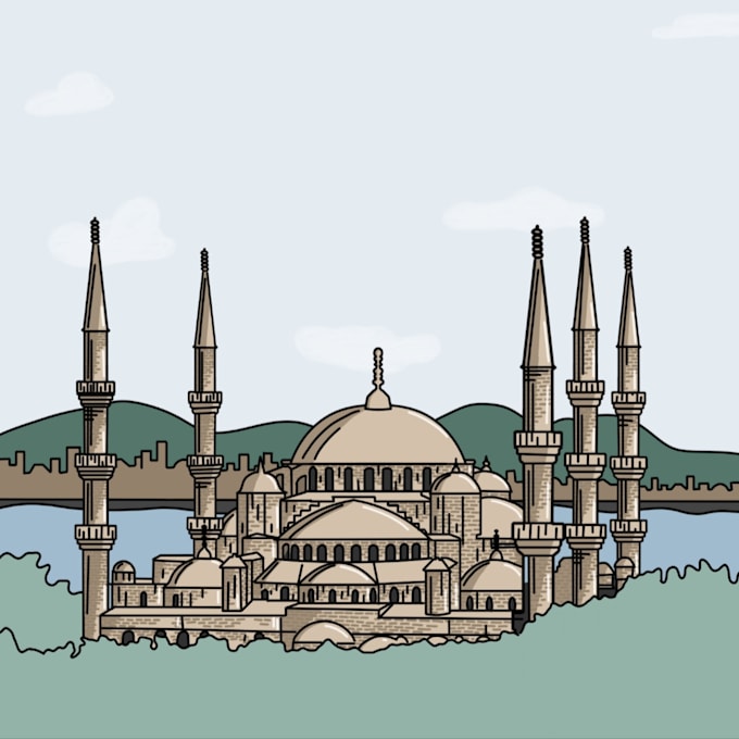 draw a building illustration in cartoon style