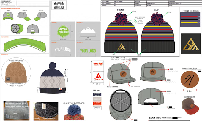 do hat or cap tech pack design, flat sketch, innovation, beanie, trend 3d mockup