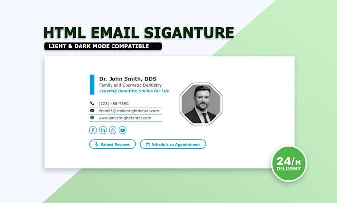 design a clickable HTML email signature for gmail and outlook, mobile friendly