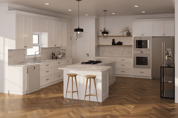 do kitchen interior design to 3d model and render