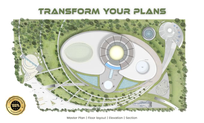 render a professional master plan, floor plan, section, elevation