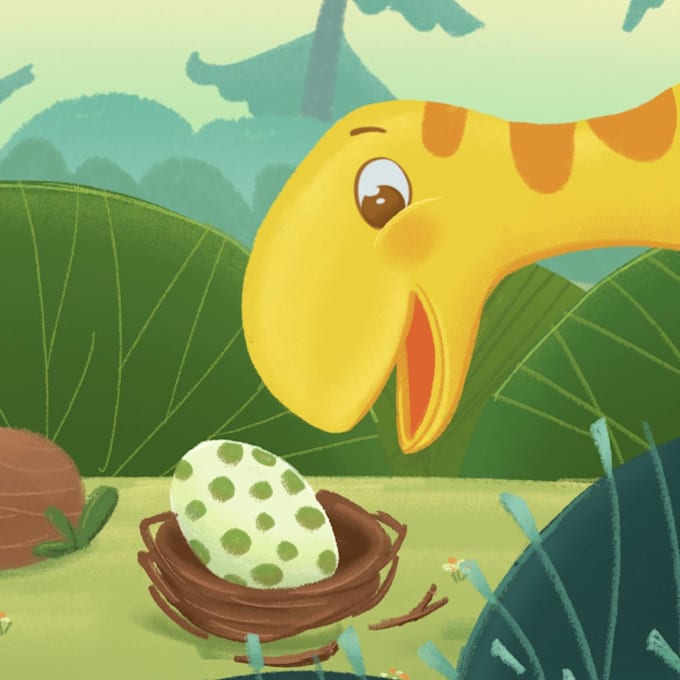 create whimsical dinosaur illustrations for kids stories