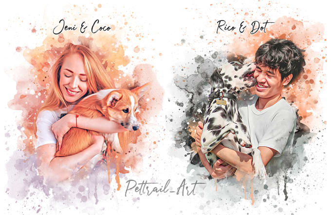 Draw aesthetic watercolor pet portrait dog, cat, family, etc by ...