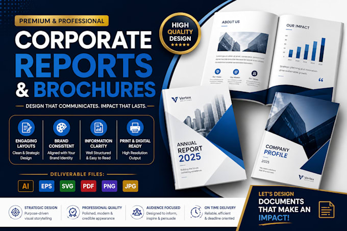 design a professional corporate report, brochure or PDF