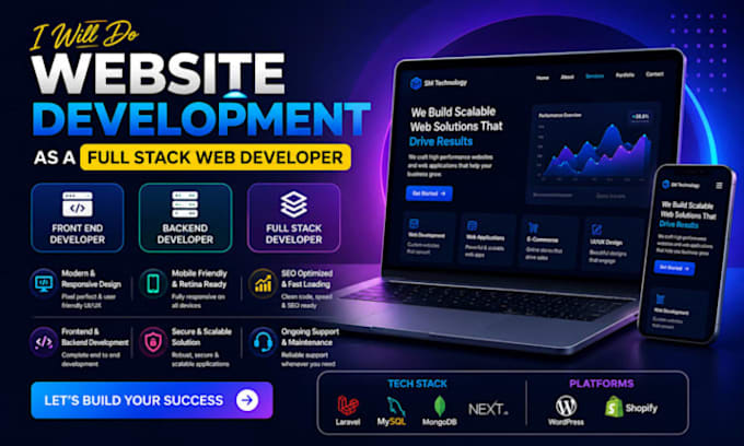 website development as full stack web developer, front end, backend developer
