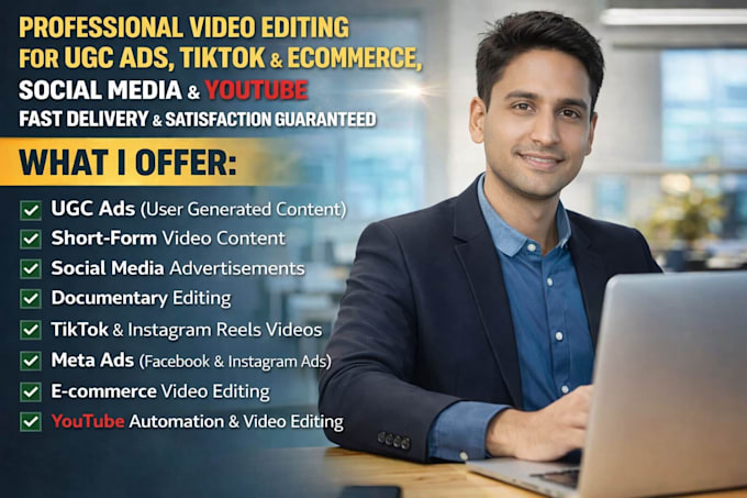 video editing for youtube, social media, advertisements and ugc ads video editor