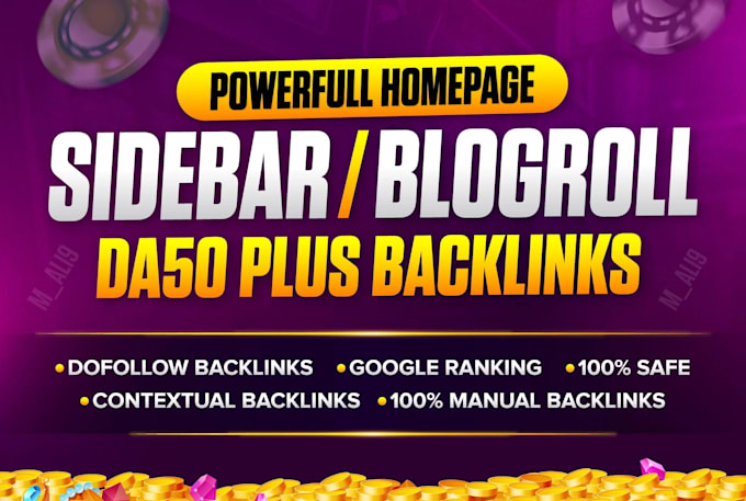 create da50 plus dofollow homepage blogroll sidebar footer SEO backlinks