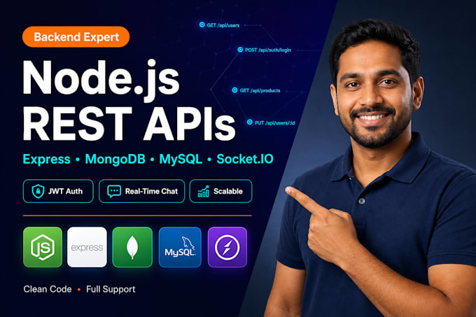 develop restful apis using nodejs, express and mongodb, mysql, socket io