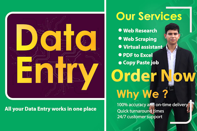 be your virtual assistant, data entry, web research, web scraping, PDF to excel