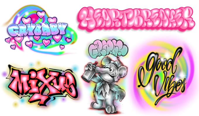 do 90s airbrush graffiti design, airbrush art and lettering