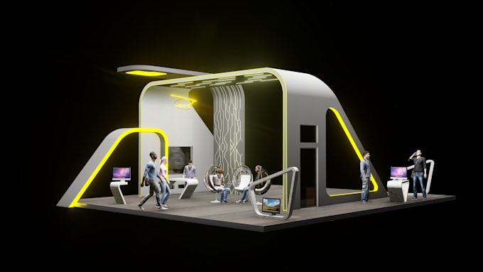 design 3d trade show booth, exhibition stall or stand, expo kiosk