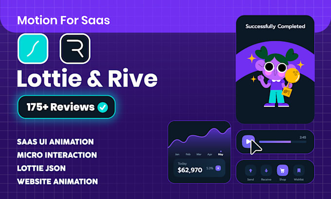create custom lottie and interactive rive animation for app and web
