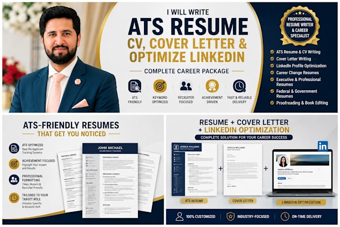 write an ats resume, executive CV, cover letter and optimize linkedin