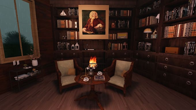 create unique coffee shop and jazz cozy rain video