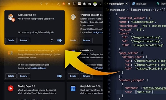 create a google chrome extension or any browser extension