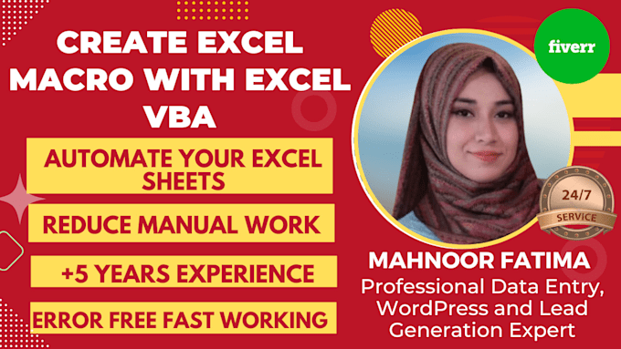 Create excel macro with excel vba by Mahnoorfatima21 | Fiverr