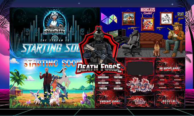 illustrate stream overlay, custom graphics, streamer design, twitch logo intro