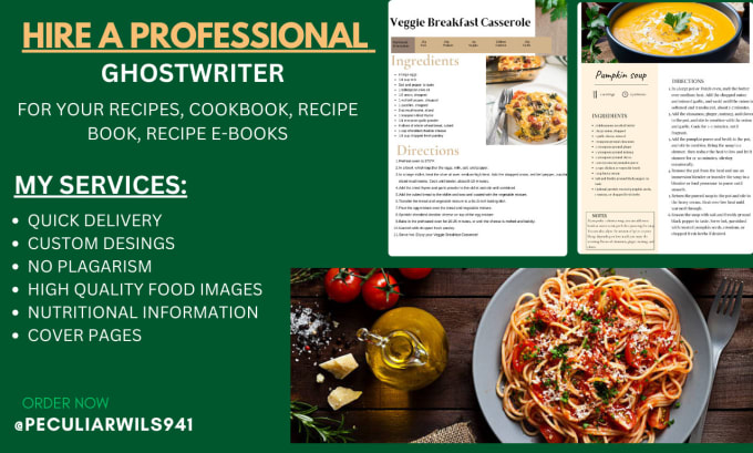Ghostwrite your cookbook, recipe book, food blogs, e books by