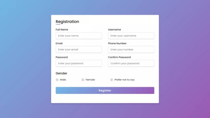 Design registration form using html and css by Zabiruddin156 | Fiverr