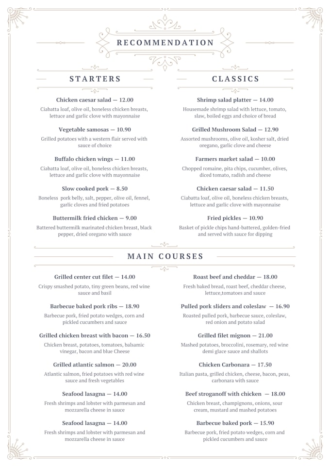 design premium editable restaurant menus