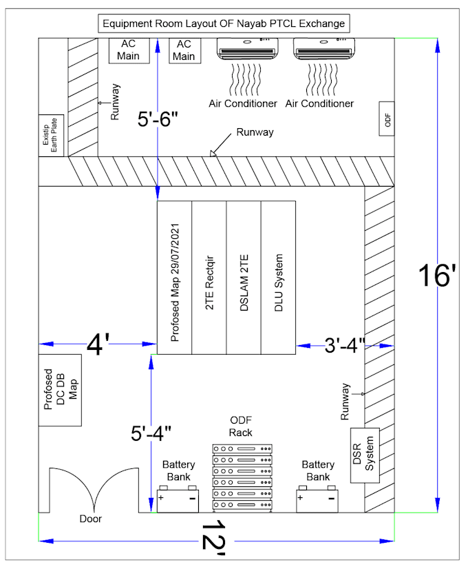 do create telecom  room layout, equipment room