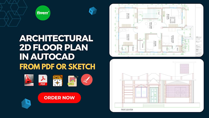 do drafting architectural 2d floor plan in autocad from pdf or sketch