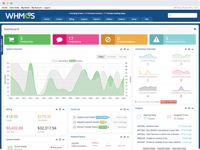 do  complete web hosting setup with whmcs, domain registration