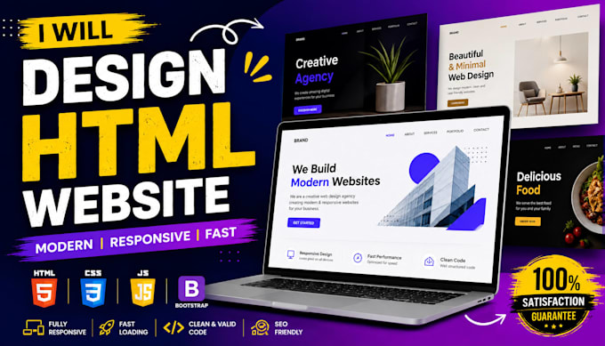 create a modern, responsive HTML, CSS, react, bootstrap website