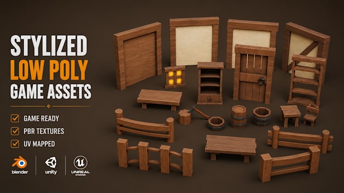 create stylized low poly 3d models, game props with textures