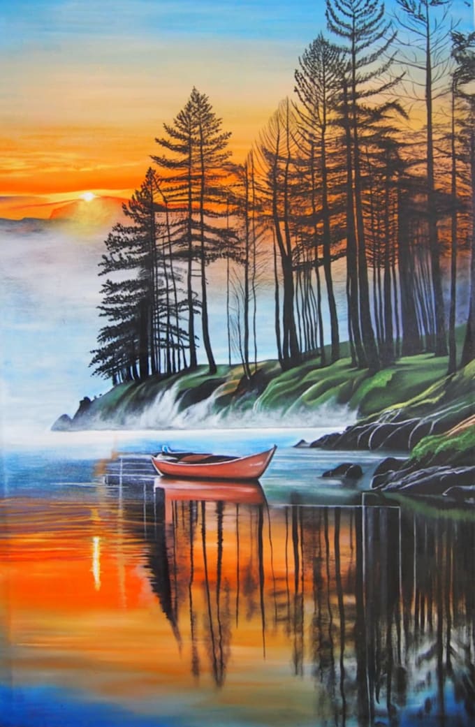 paint a real landscape oil painting on canvas