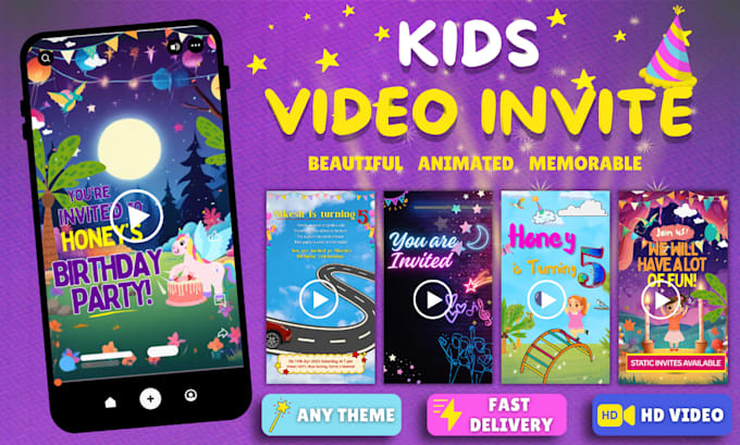 kids birthday invitation video or card in canva