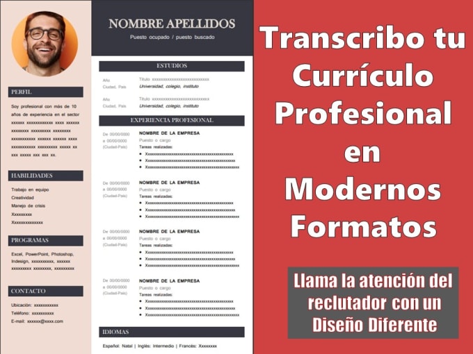 Transcribe your professional resume into a modern format in spanish by ...