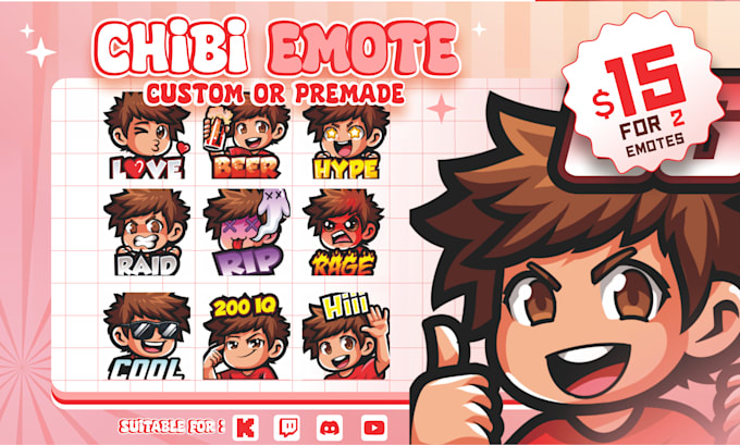 design custom animated twitch, kick, and discord emotes and subscriber badges