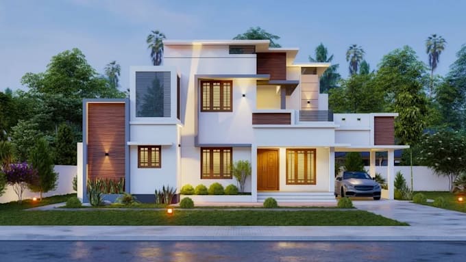 create photorealistic 3d exterior rendering and house elevation design