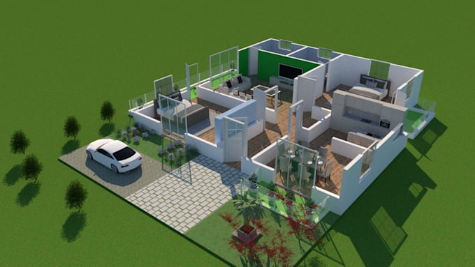 create 3d floor plan and interior design in sketchup