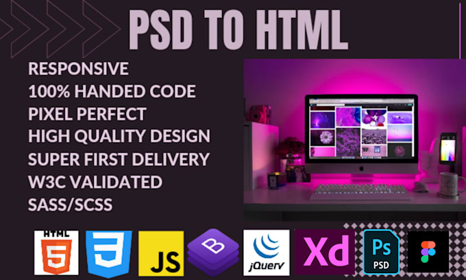 convert PSD to HTML xd to HTML, figma to HTML bootstrap responsive