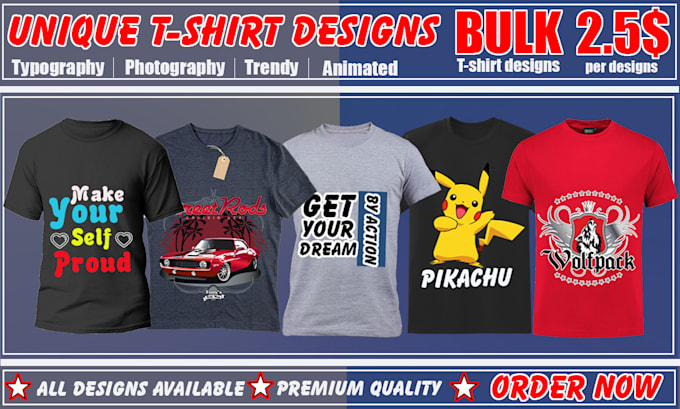 do trendy tshirt design, typography, illustrative designs fast