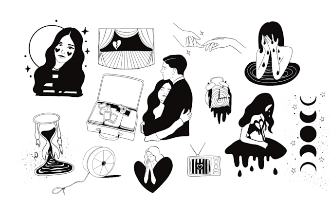 draw custom black and white hand drawn line art illustration